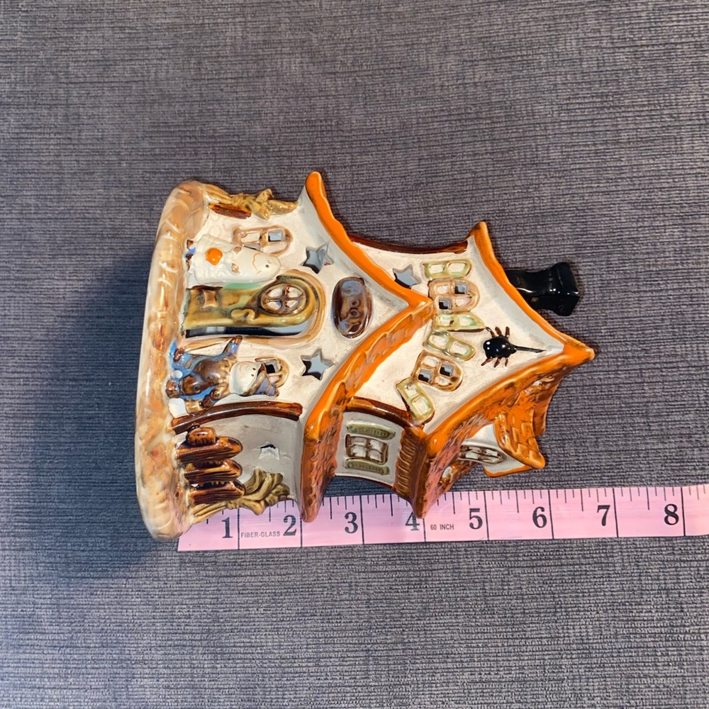 Vintage Bisque Ceramic Halloween House Tea Light Candle Holder - Picture 7 of 8